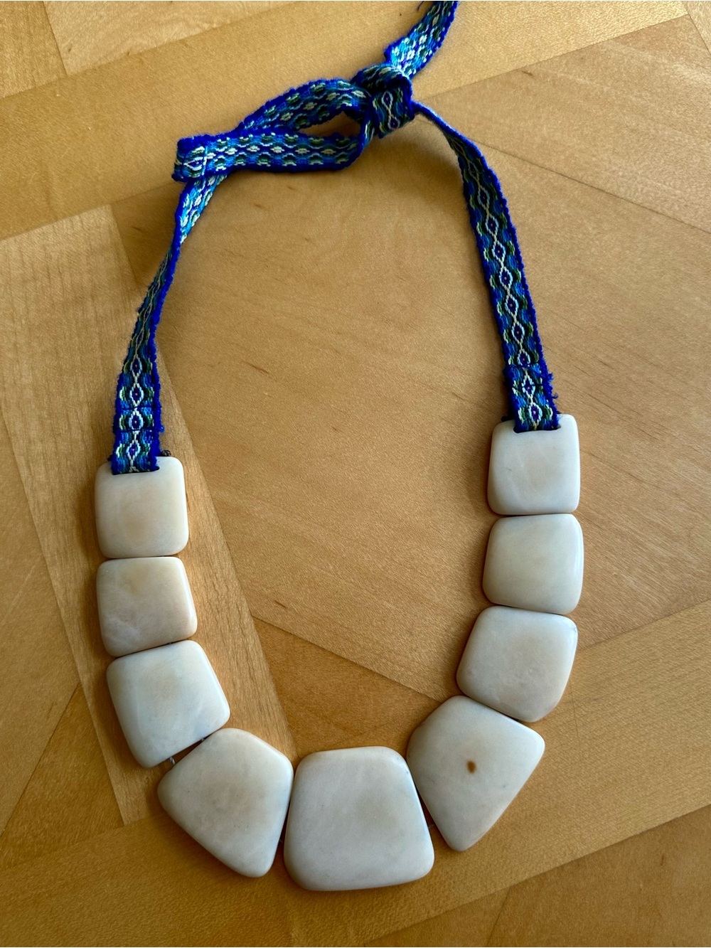 Mission Made Haitian Artisan Bovine Bone & Cobalt Textile Statement Necklace